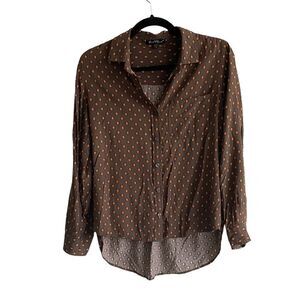 VELVET HEART Printed Button Front Long Sleeve Blouse Brown S